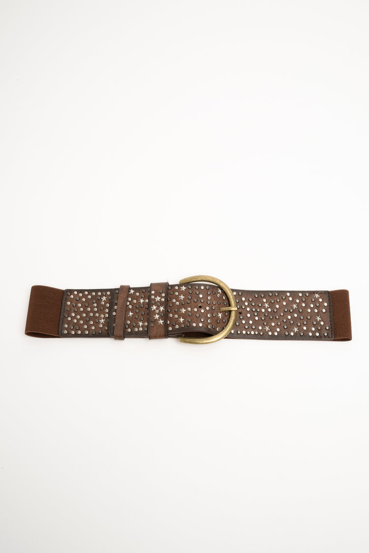 Cintura elastica marrone con decorazione stelle