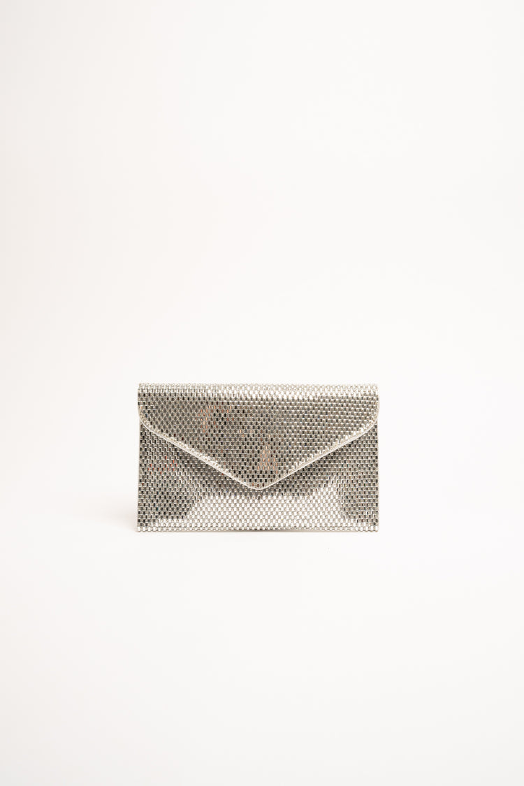 Pochette a busta in strass argento