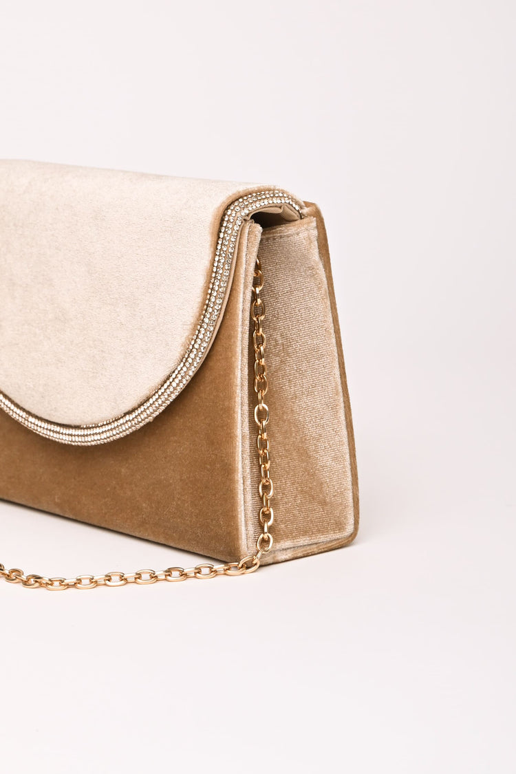 Pochette in velluto con profilo con strass