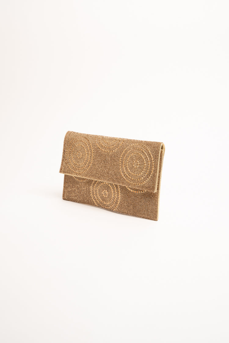 Pochette in strass con decorazione cerchi oro