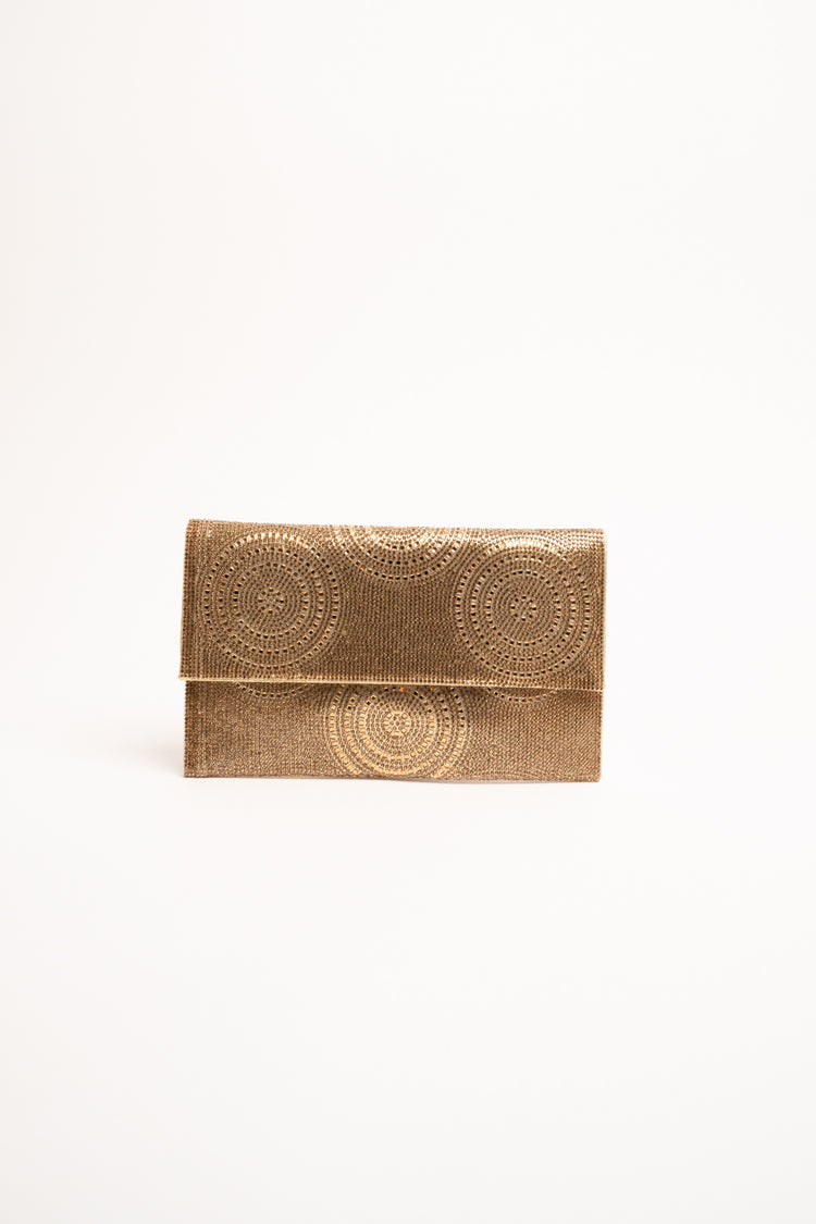 Pochette in strass con decorazione cerchi oro