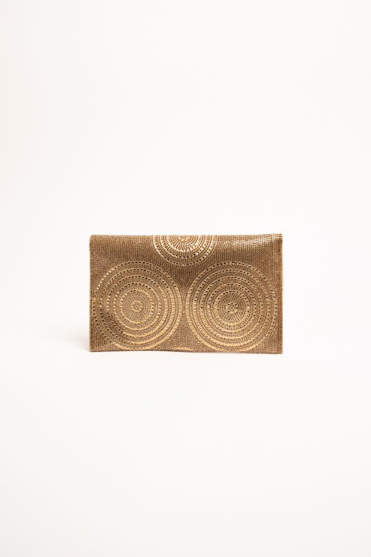 Pochette in strass con decorazione cerchi oro