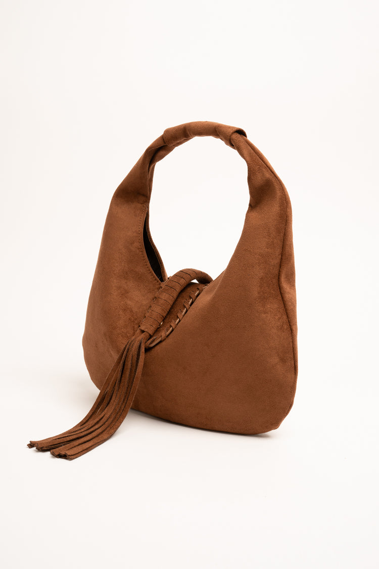 Borsa grande a spalle cognac con frange