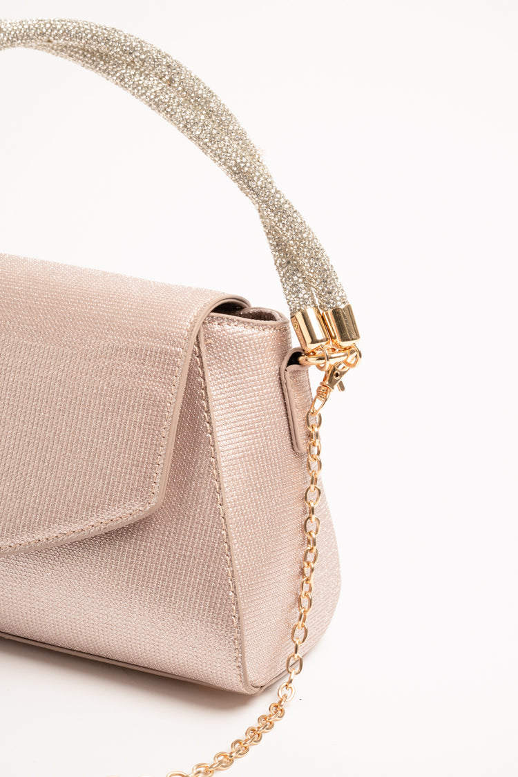Pochette rosa con doppio manico in strass