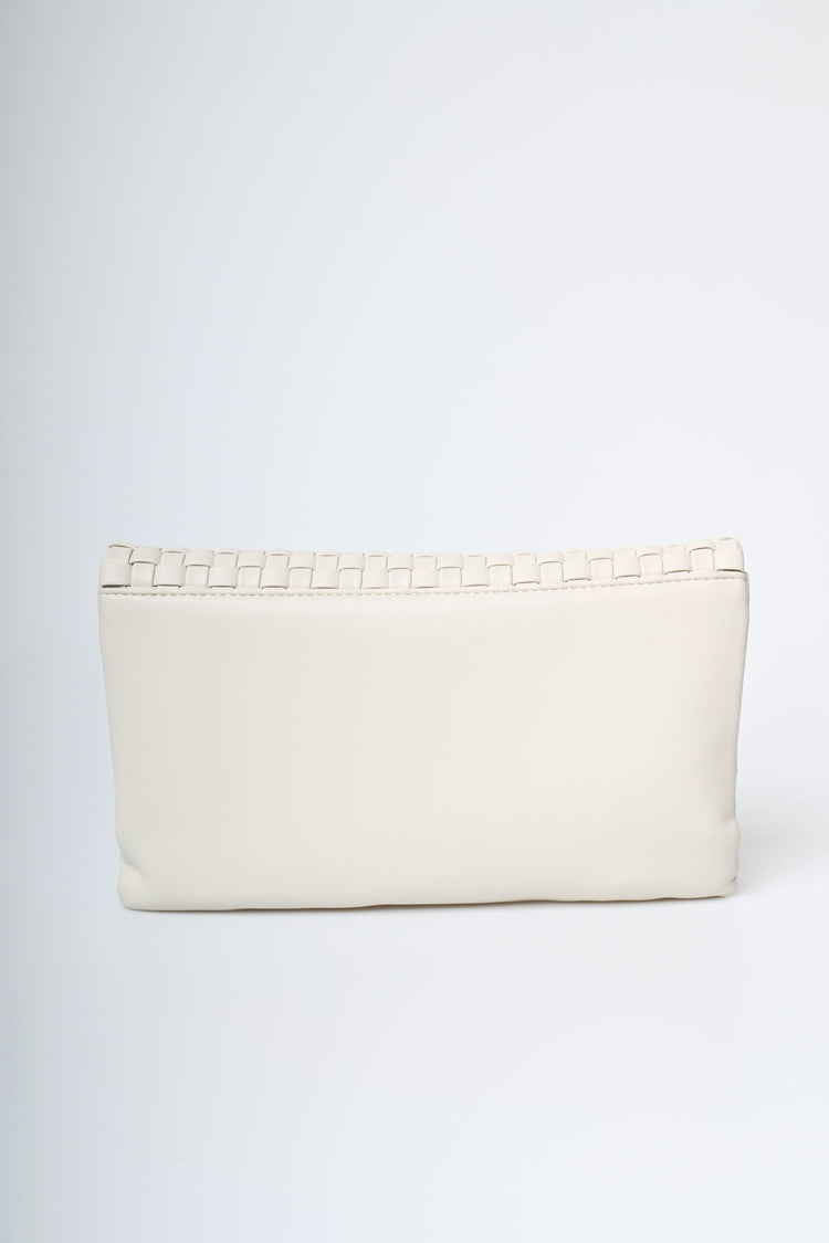 Pochette in similpelle intrecciata avorio con zip