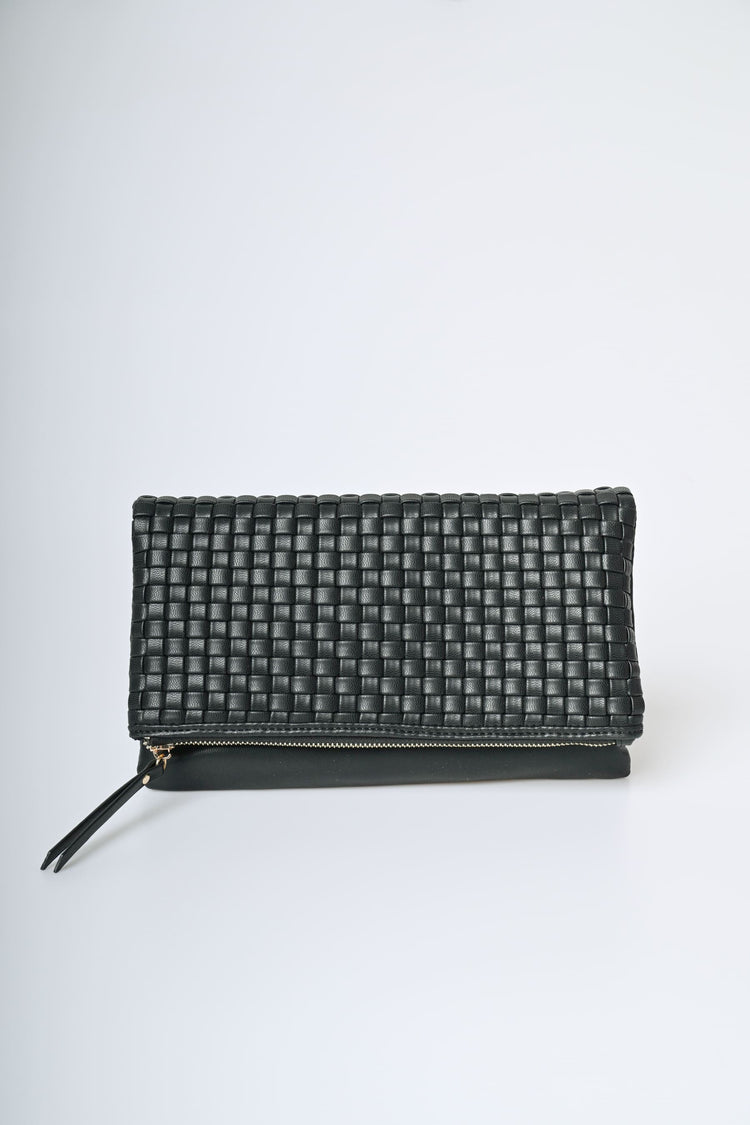 Pochette in similpelle intrecciata con zip