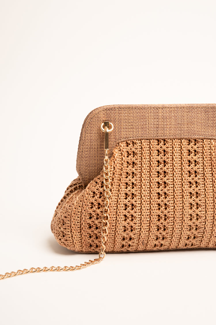 Pochette in paglia crochet beige