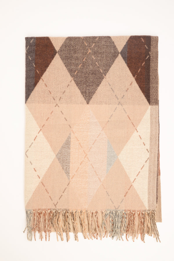 Sciarpa a rombi con frange beige-marrone