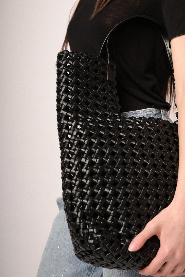 Borsa tote grande in similpelle intrecciata nera