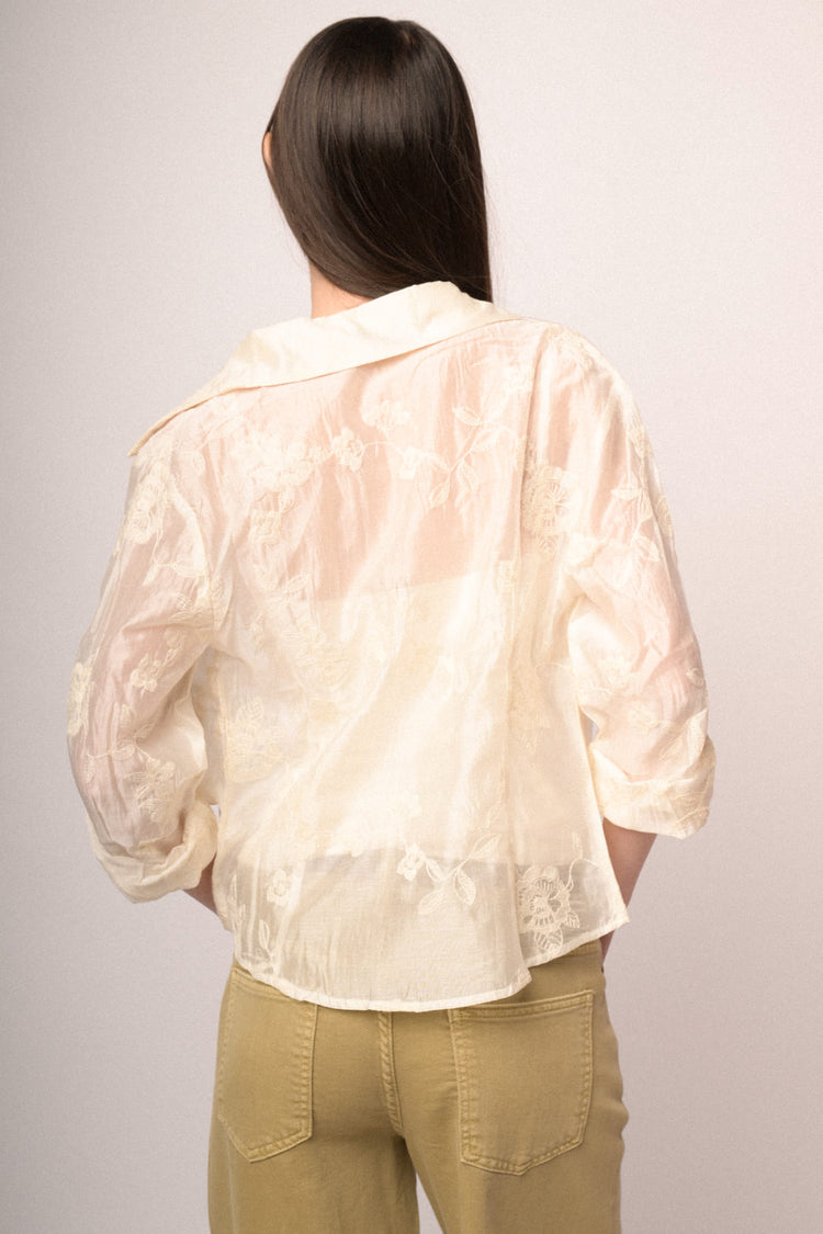Camicia in organza beige con ricami