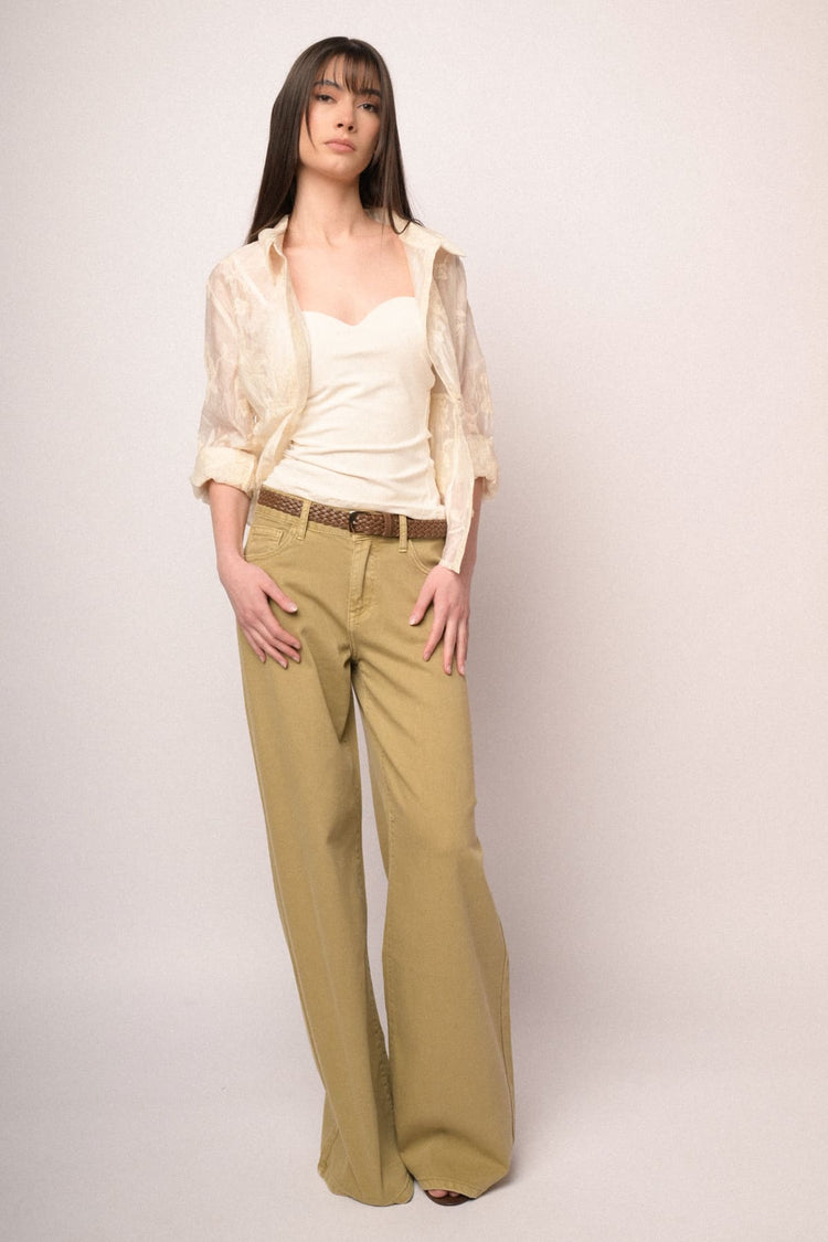 Camicia in organza beige con ricami