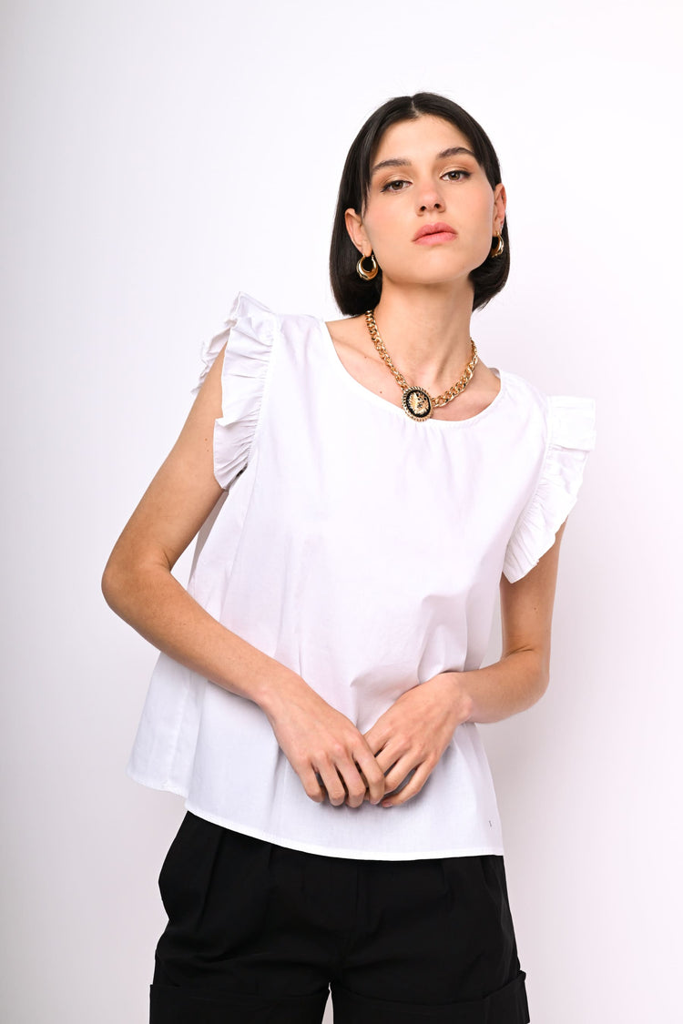 Top in cotone con volants