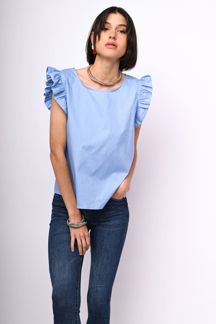 Top in cotone con volants