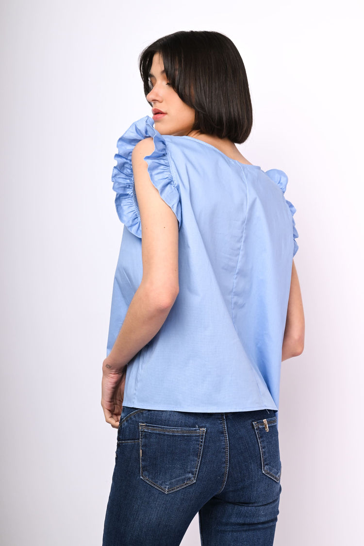 Top in cotone con volants