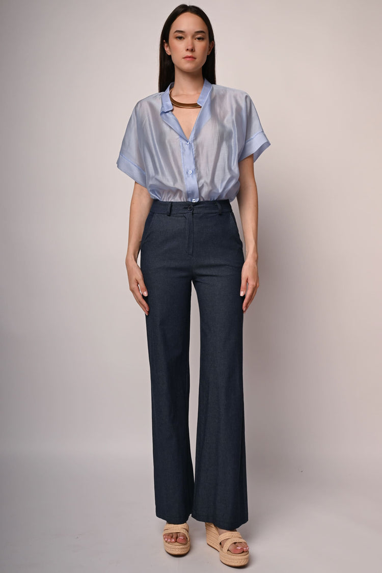 Pantaloni palazzo in denim leggero