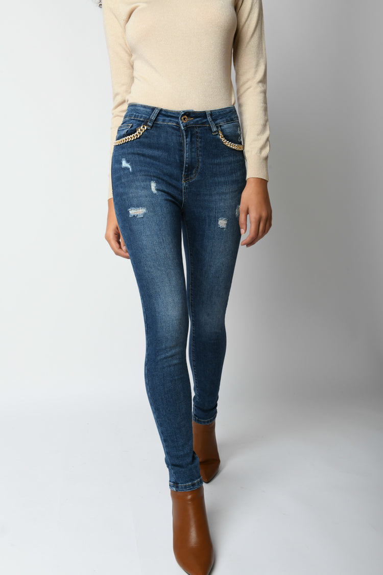 Jeans skinny con catenelle